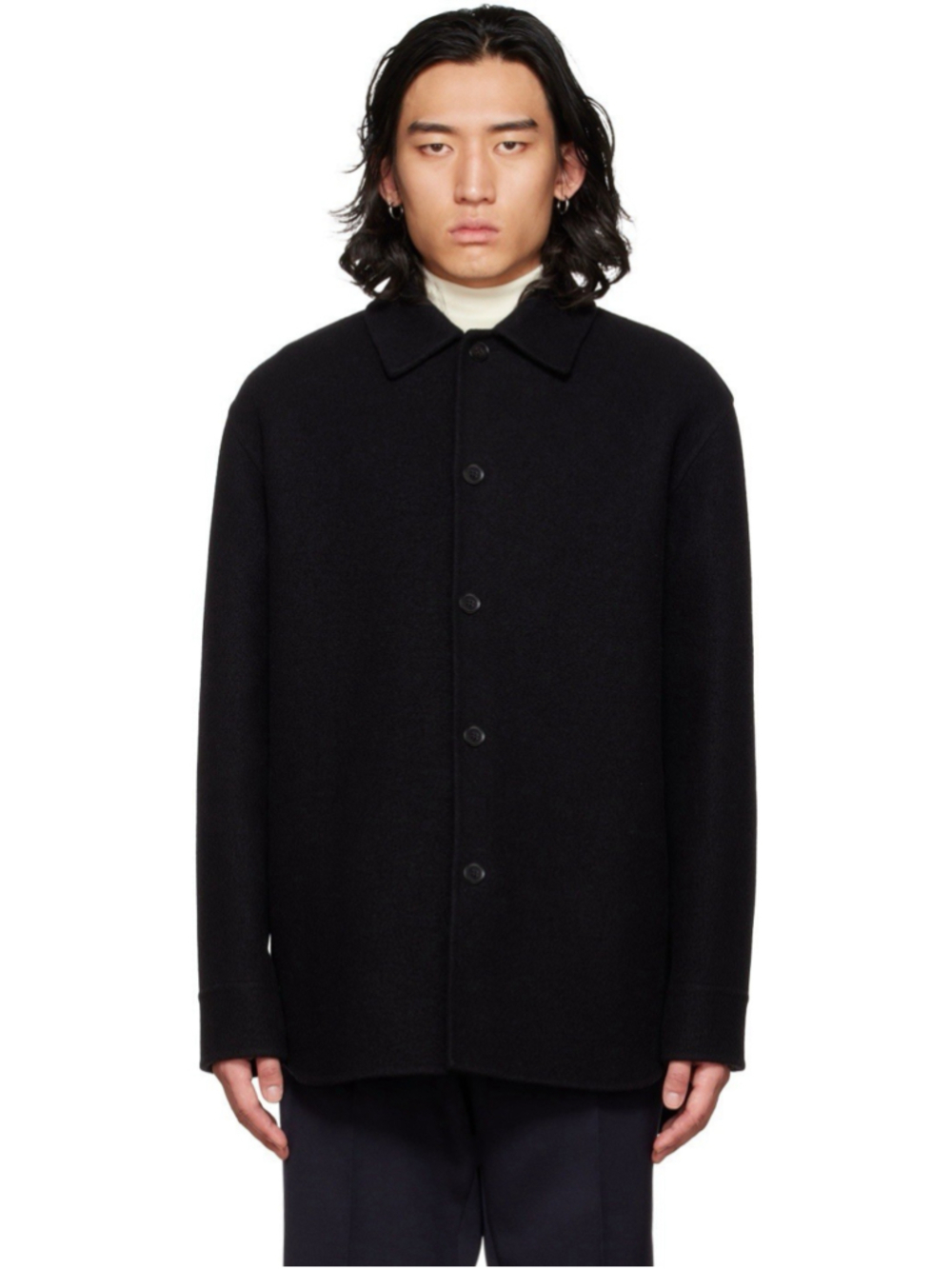 Jil Sander Double Splittable Washed Felted Black Woven Outer Shirt Jacket EU 48